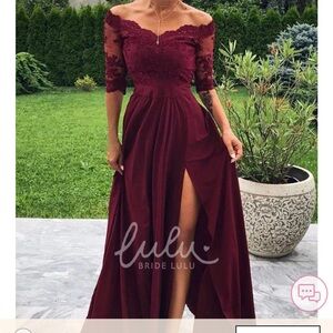 Navy Blue Off-Shoulder Slit Gown